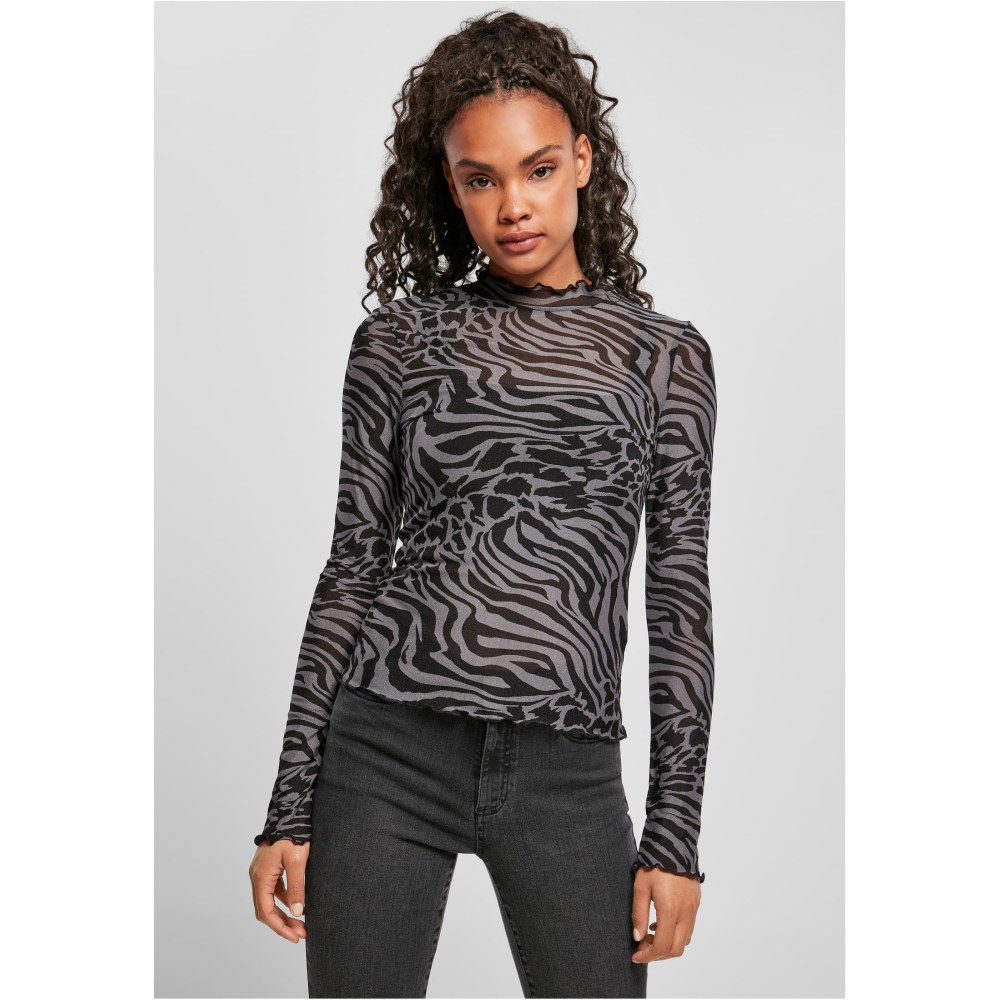 Urban Classics - AOP Mesh Turtleneck Longsleeve top - Grey/Black